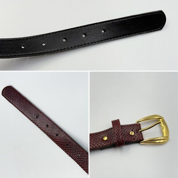 Women Snakeskin Pattern Dress Belt Slim Red Size 12 Gold Buckle - Picture 9 of 16